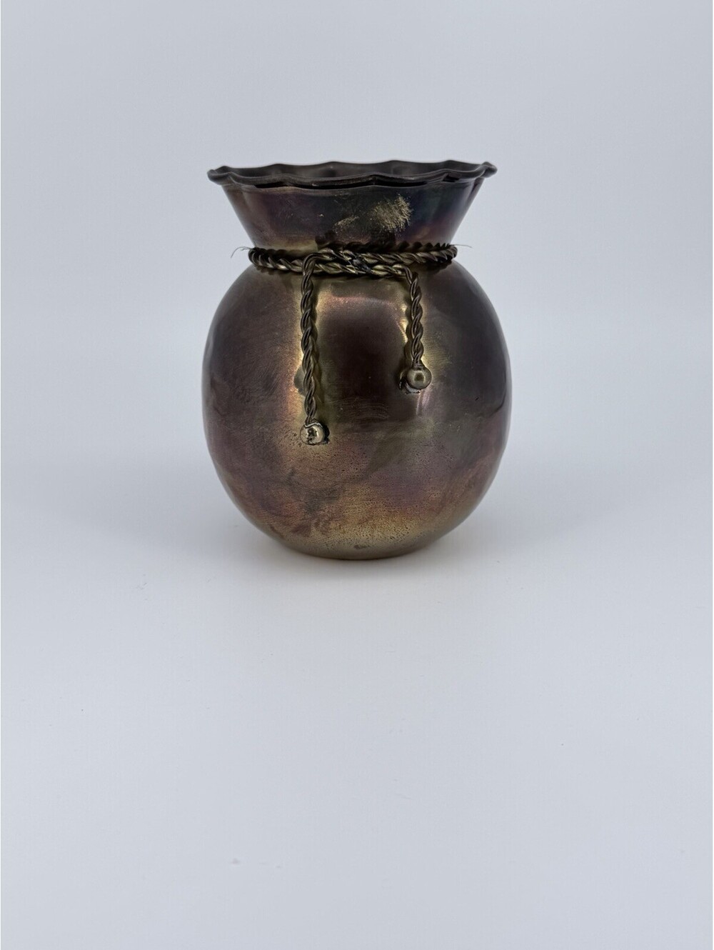 Hosley Brass Tone Decorative Metal Vase Urn Rope Trim India BS4076SN
